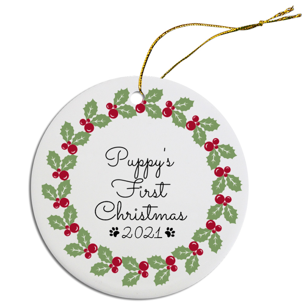 Round Christmas Ornament Puppy's First Christmas